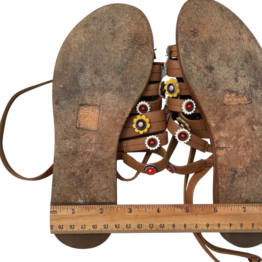 Tory Burch Brown Leather Sandals with Colorful Floral Accents - Picture 7 of 10